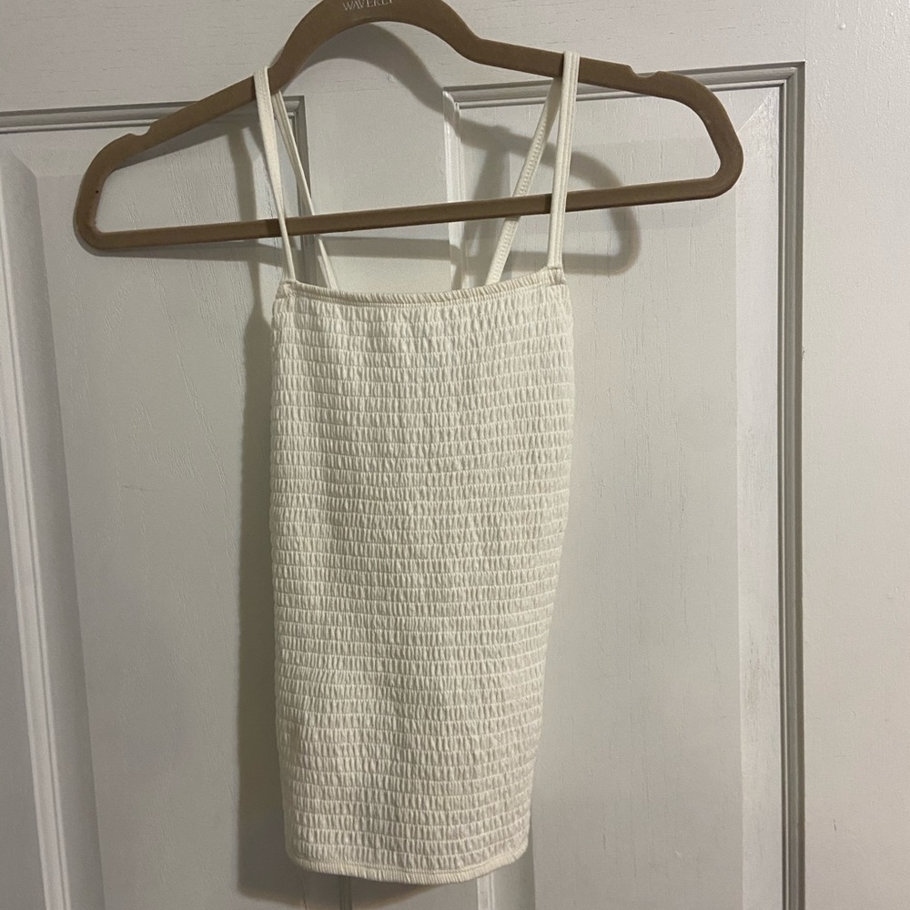 White tank top scrunched Hollis tee tube top tank